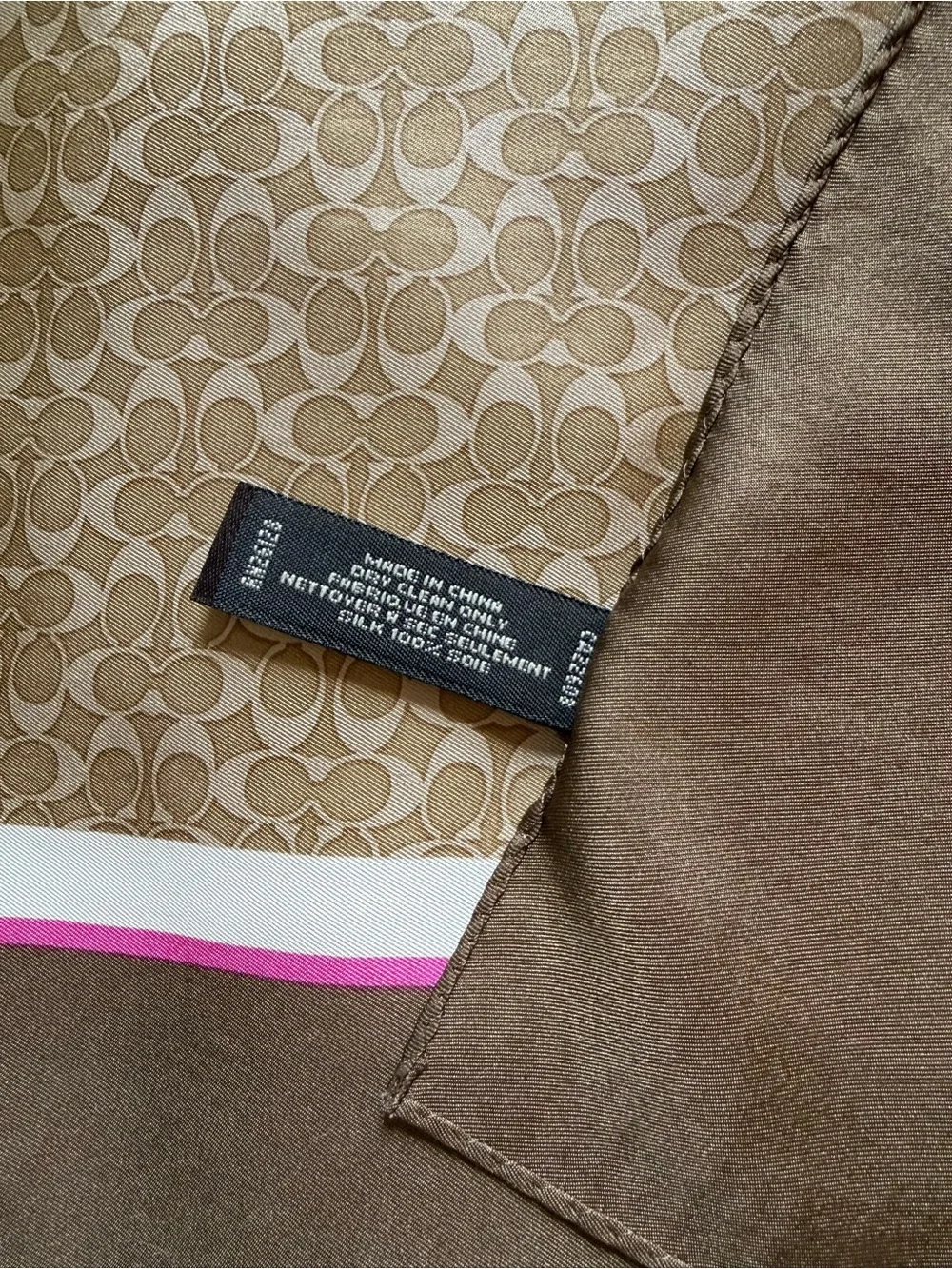 Coach Brown and Pink Logo Silk Square Scarf